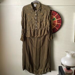 Vintage Johnny Was 2 piece matching green sheer skirt and blouse set